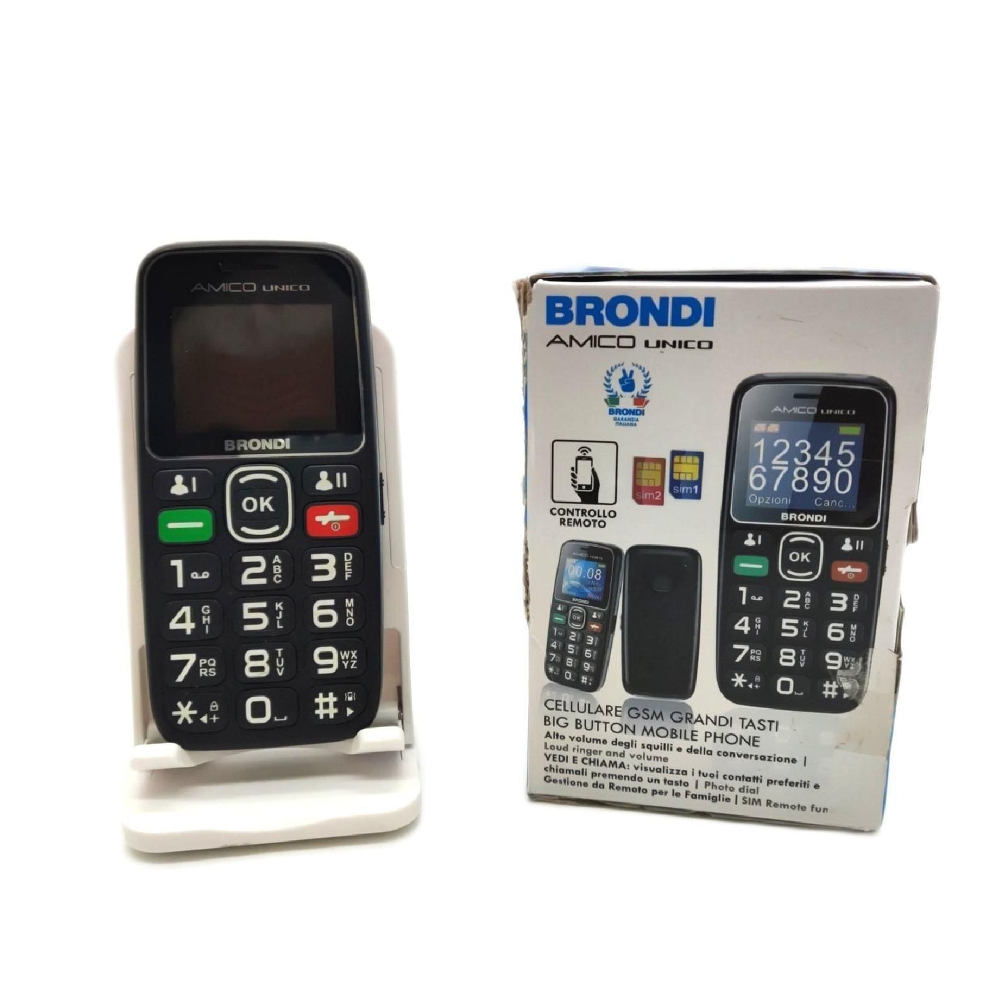 Brondi Amico Unique GSM Handy für Senioren mit großen Tasten, SOS-Taste und Remote-Funktion, Dual-SIM, hohe Lautstärke, Schwarz