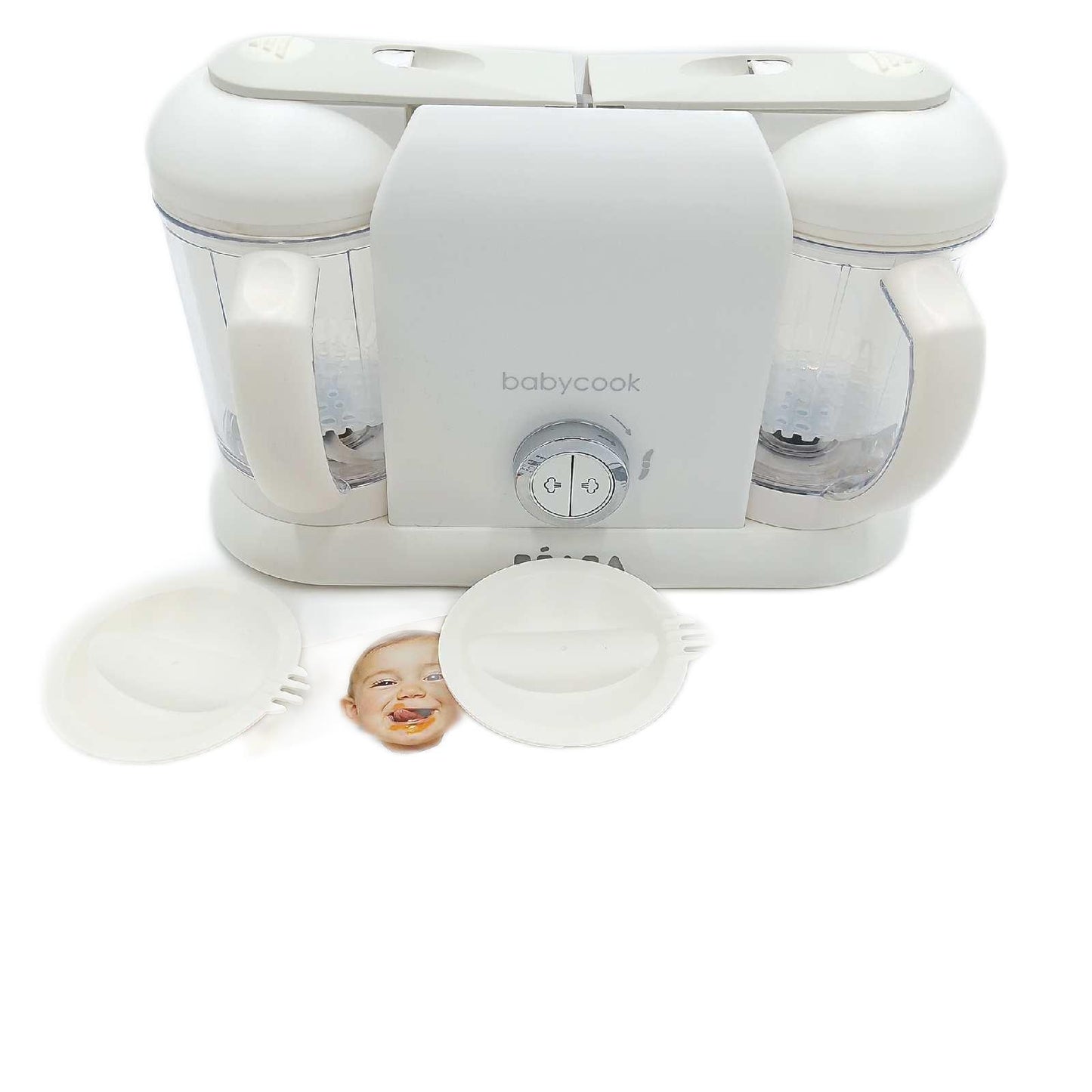 BÉABA Babycook Duo 4 in 1 Babynahrungszubereiter Dampfgarer XXL Fassungsvermögen 2x200 ml Weiss Silber Schnelles;Bitte um Zurückgesendet.