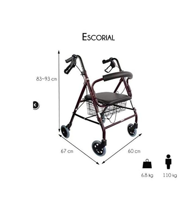 Mobiclinic, Rollator, Escorial, Europ?ische Marke, Gehilfe f?r Senioren, Gehwagen, Faltbar und Leichtgewicht, H?henverstellbar, Korb, Aluminium, mit Gepolsterter Sitz mit R?ckenlehne, Bordeaux(83,56€)