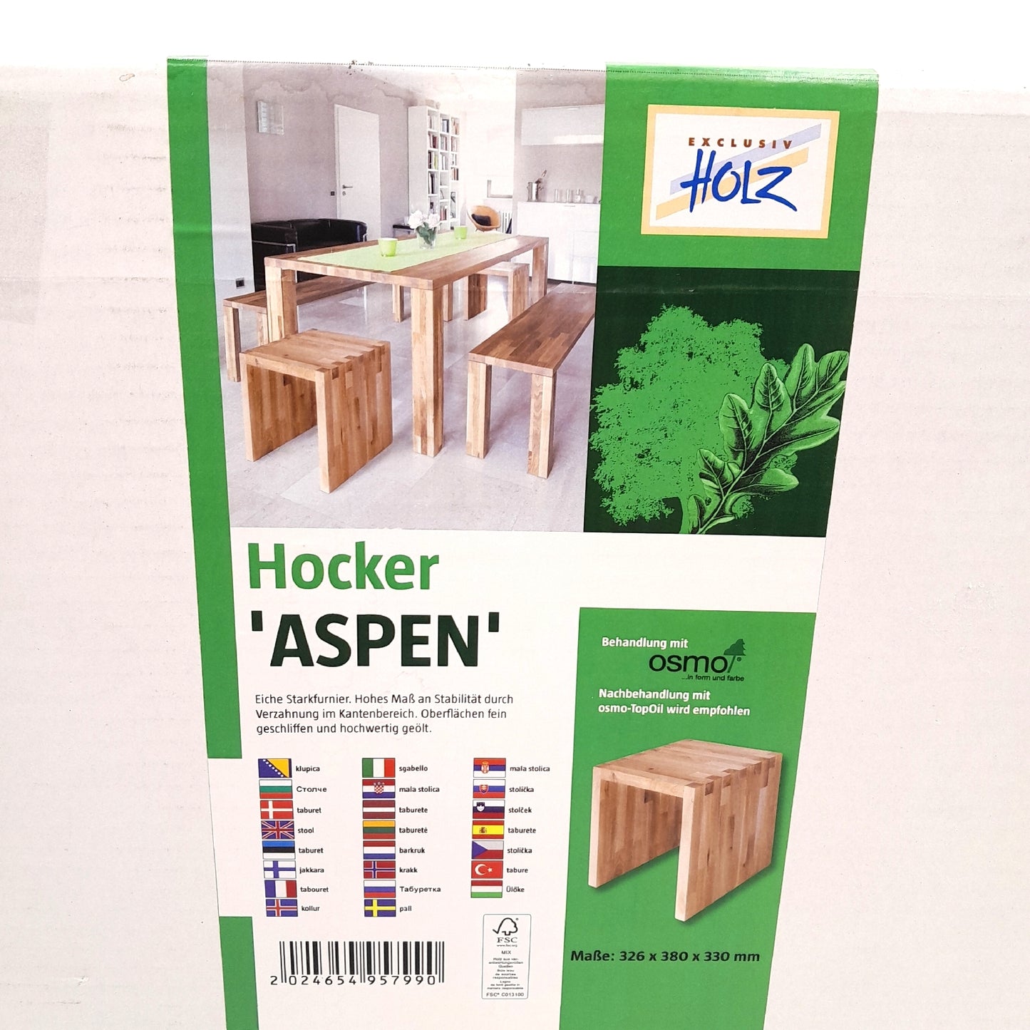 Exclusivholz Hocker Sitzmöbel Aspen Eiche Stabilität Komfort modern stilvoll robust