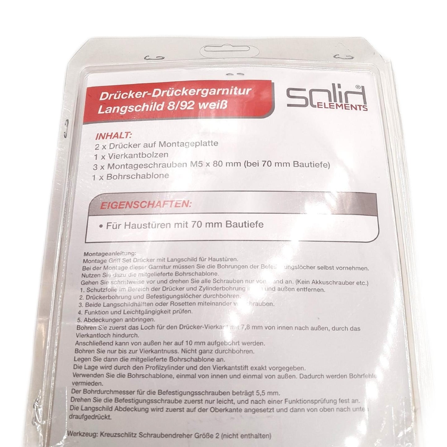 Solid Elements Drückergarnitur Türbeschlag Drücker Langschild Weiß elegant modern