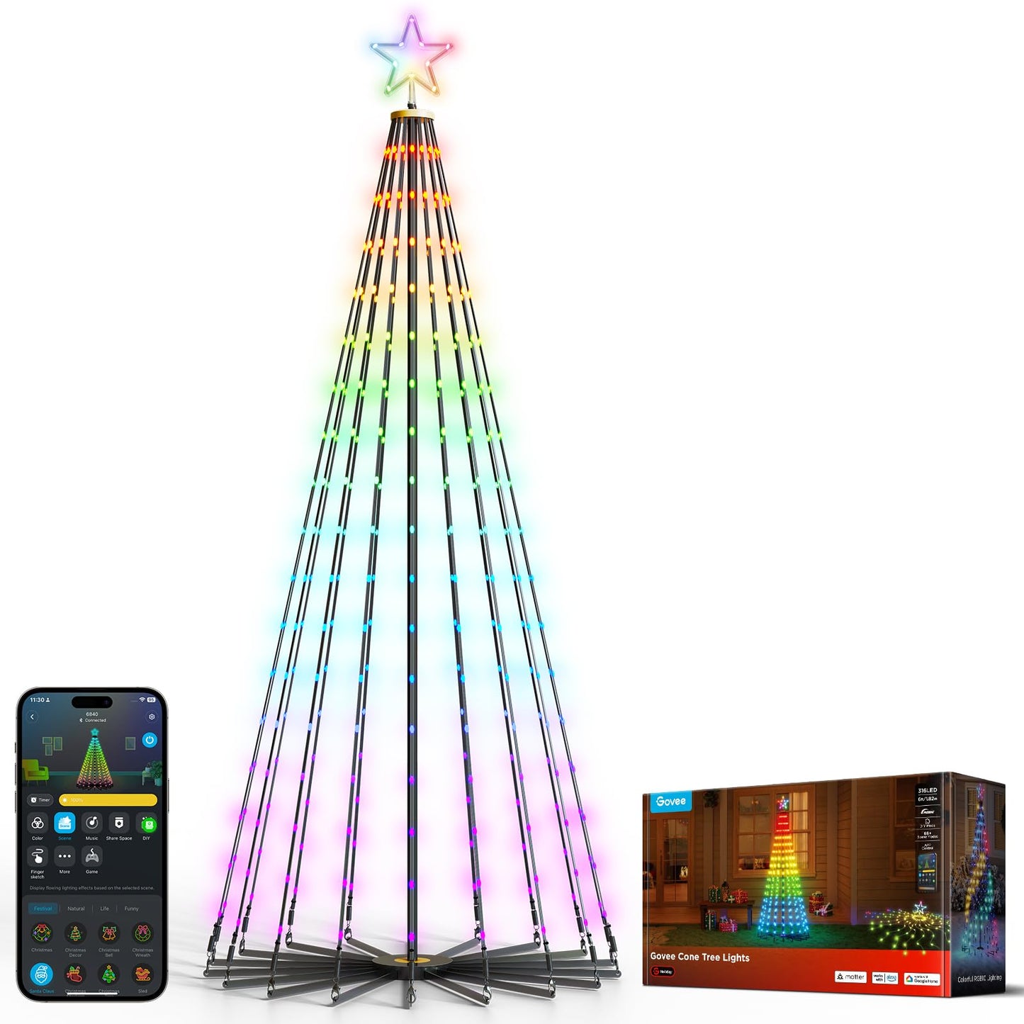 Govee Lichterkette Weihnachtsbaumbeleuchtung Wohnzimmer Deko Christmas Cone Tree 182 Meter
