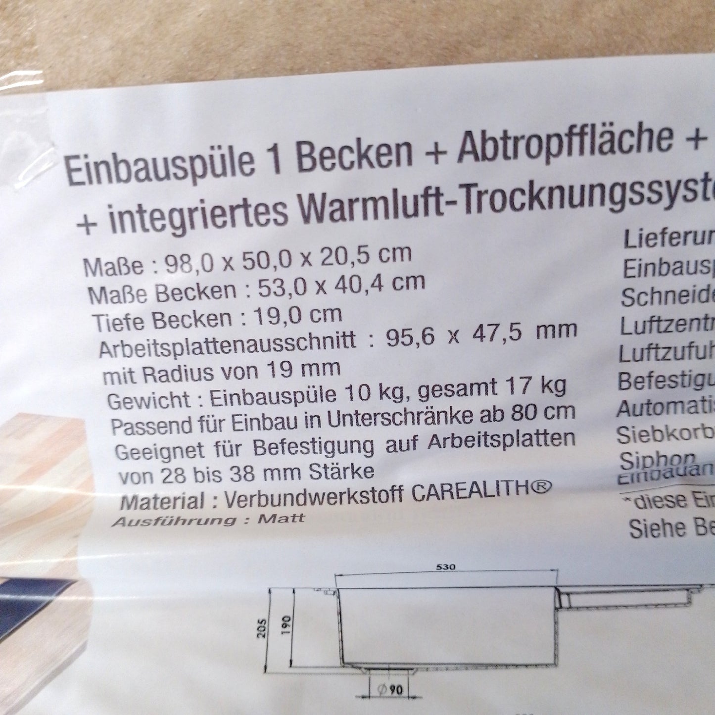 Carea Einbauspüle Spülen Küchenzubehör Eole Warmluft Trocknungs