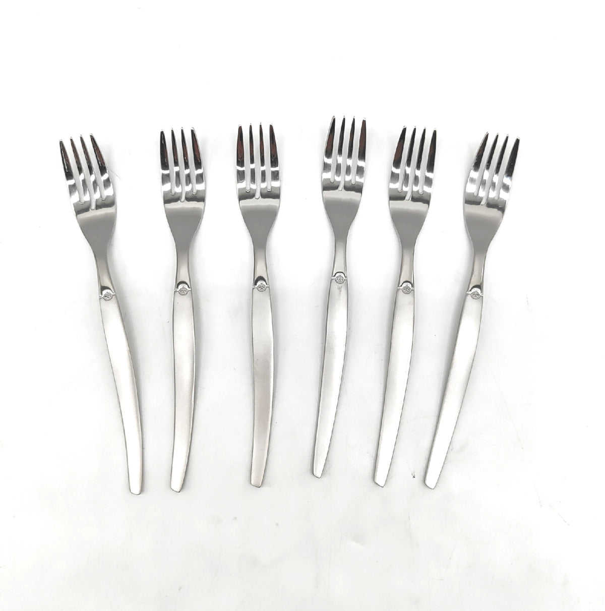 Edelstahl Gabel Besteck Satz aus sechs eleganten Edelstahlgabeln modernes Design Tischdek