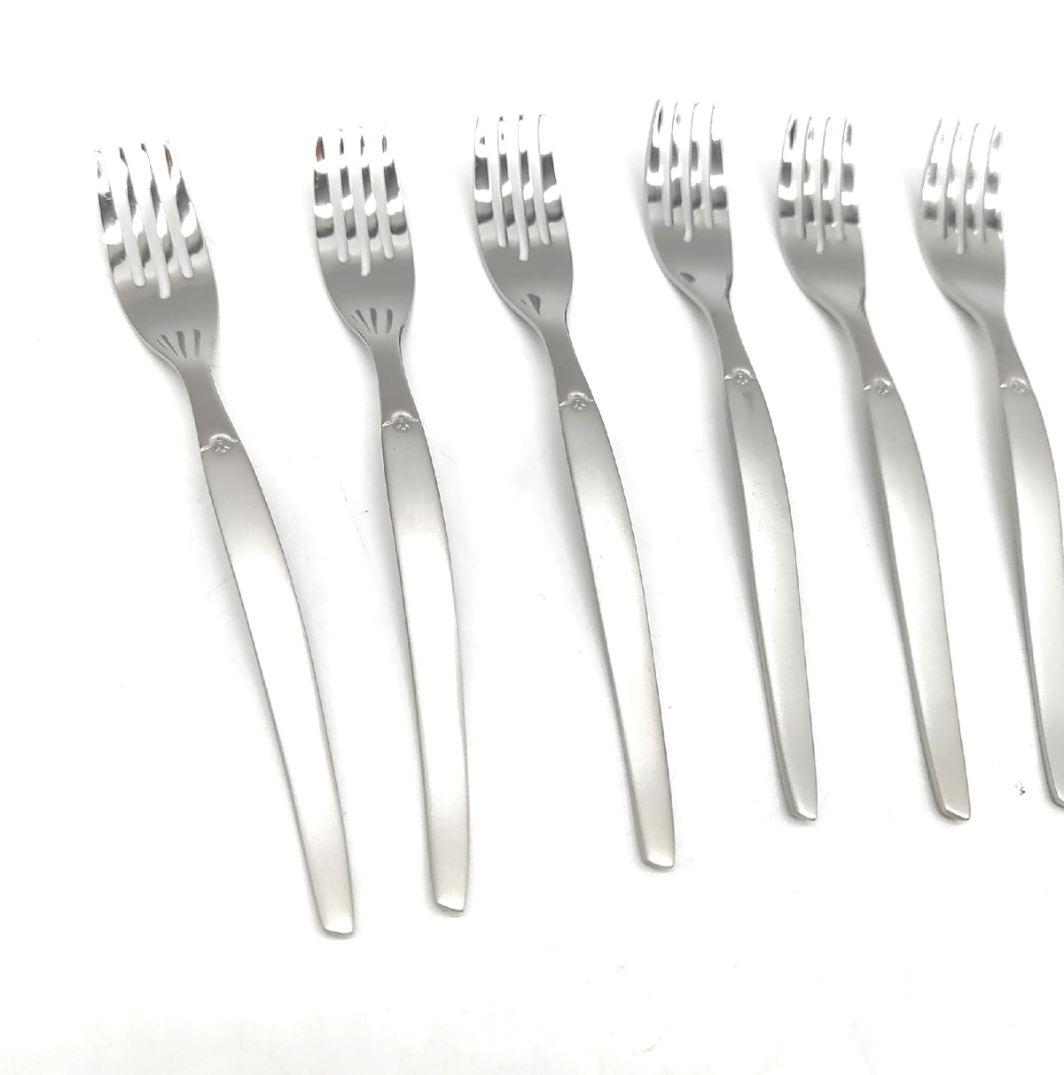 Edelstahl Gabel Besteck Satz aus sechs eleganten Edelstahlgabeln modernes Design Tischdek