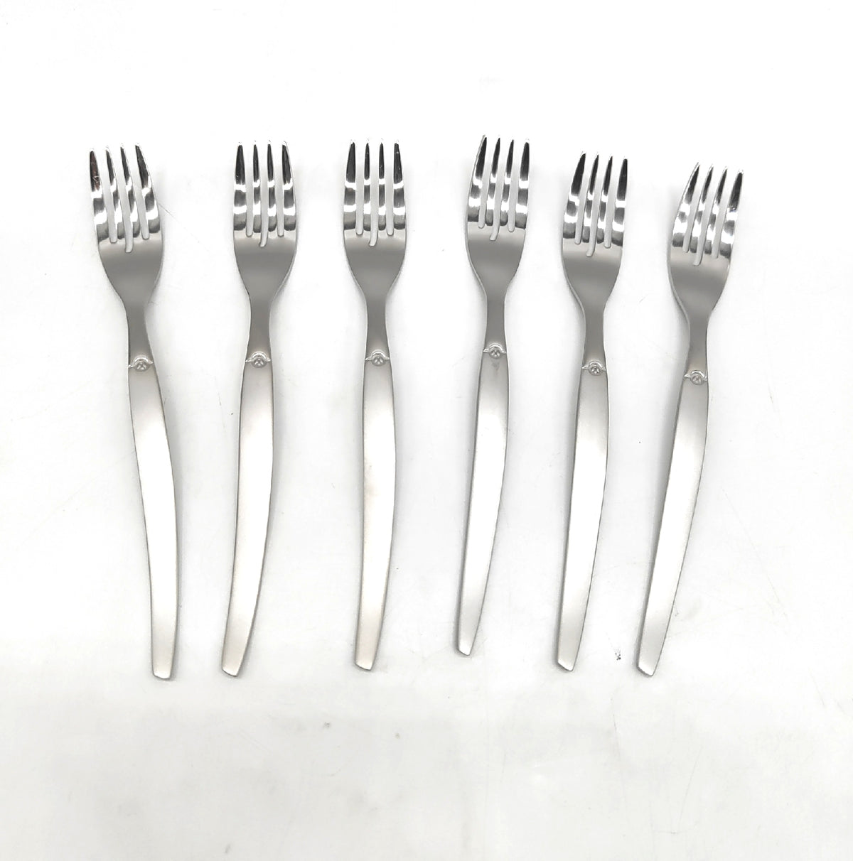 Edelstahl Gabel Besteck Satz aus sechs eleganten Edelstahlgabeln modernes Design Tischdek