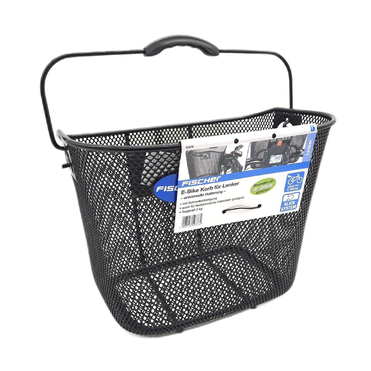 Fischer Lenkerkorb mit Schnellbefestigung, speziell für E-Bikes entwickelt, Tragkraft 5kg, passend für alle gängigen Displays mit einer Breite von 9 cm, u.a. für BOSCH Displays
