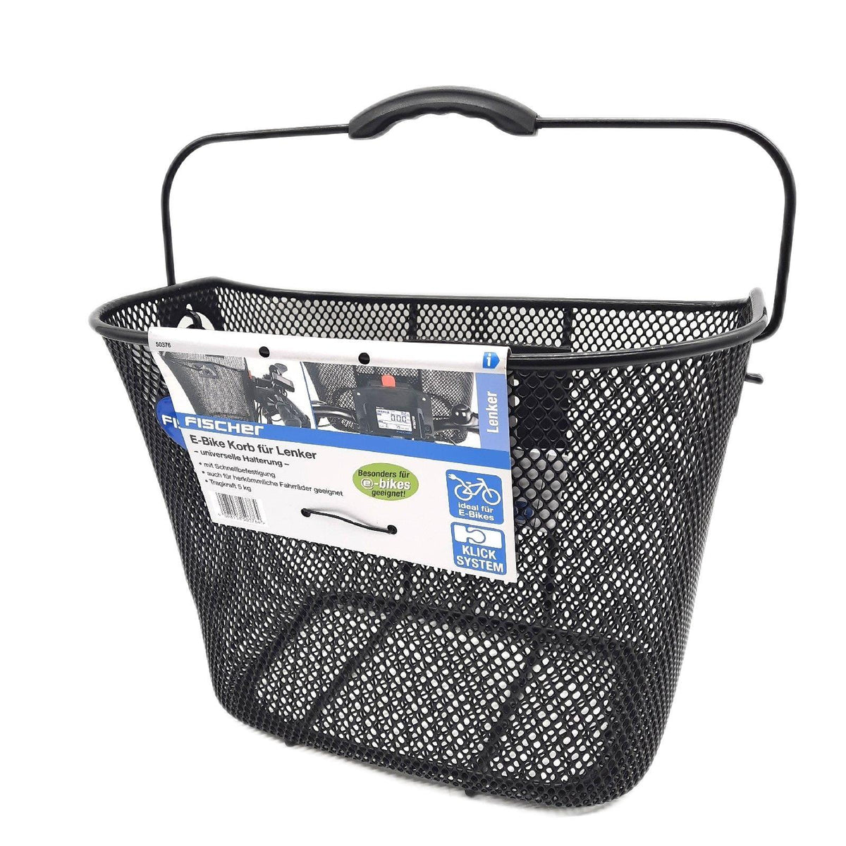 Fischer Lenkerkorb mit Schnellbefestigung, speziell für E-Bikes entwickelt, Tragkraft 5kg, passend für alle gängigen Displays mit einer Breite von 9 cm, u.a. für BOSCH Displays