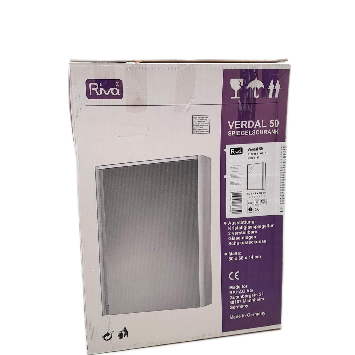 RIVA LED Spiegelschrank Verdal 50 x 68 cm Badmöbel MDF Weiß mit LED Beleuchtung Gebrauchsspuren