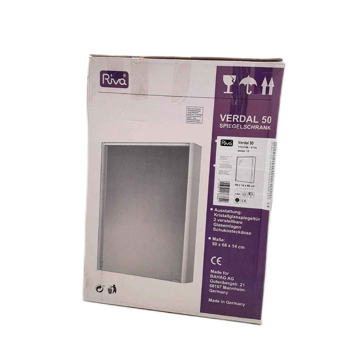 RIVA LED Spiegelschrank Verdal 50 x 68 cm Badmöbel MDF Weiß mit LED Beleuchtung Gebrauchsspuren