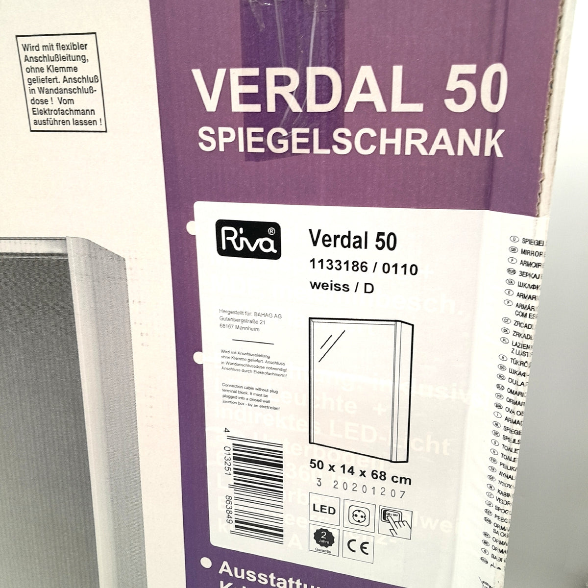 RIVA LED Spiegelschrank Verdal 50 x 68 cm Badmöbel MDF Weiß mit LED Beleuchtung Gebrauchsspuren