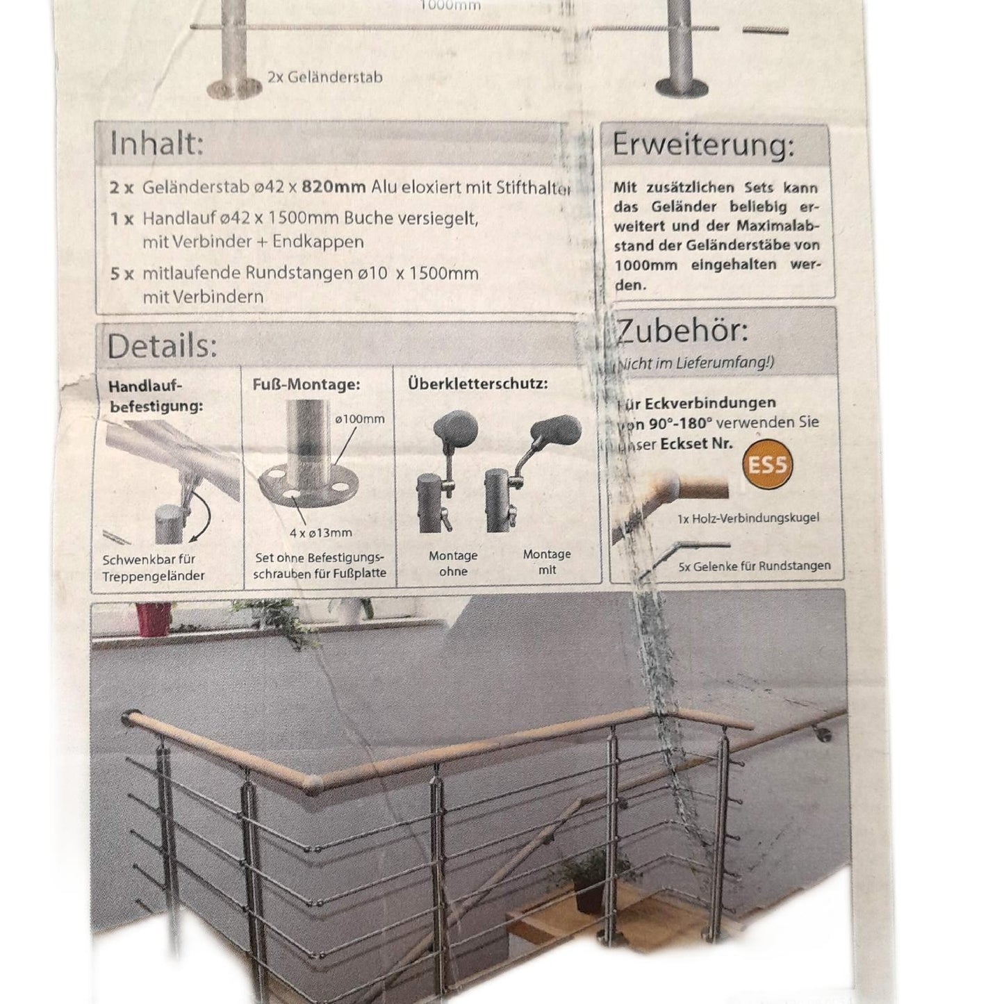 Treba Geländerset Gartenzubehör Frewa AG4 Oberbodenmontage Aluminium Silber 150