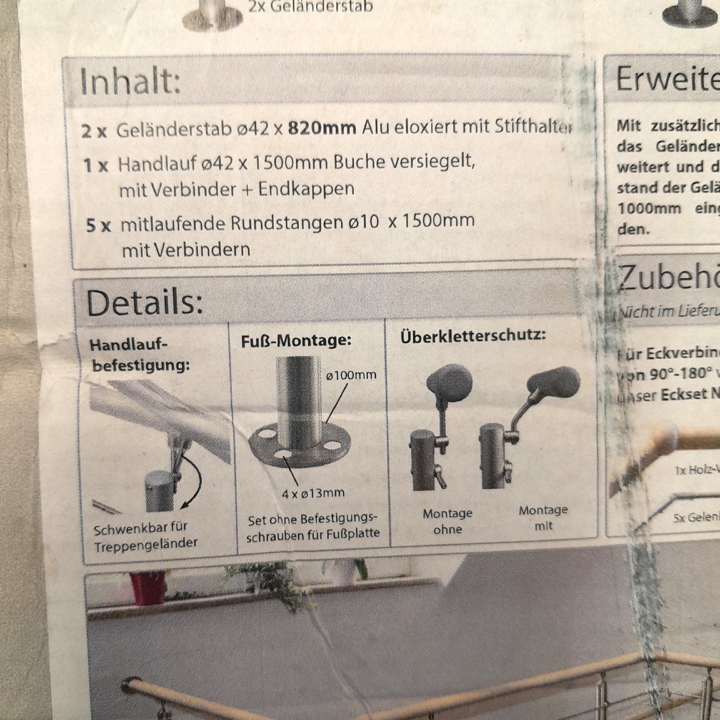 Treba Geländerset Gartenzubehör Frewa AG4 Oberbodenmontage Aluminium Silber 150