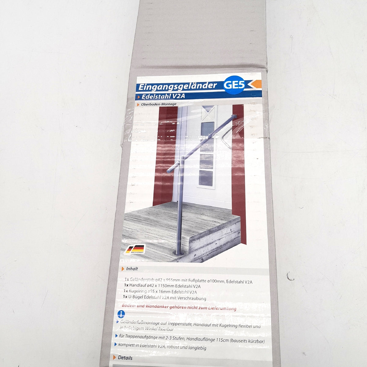 Treba Geländer Set Treppe Edelstahl V2A Oberbodenmontage Länge 1150 mm