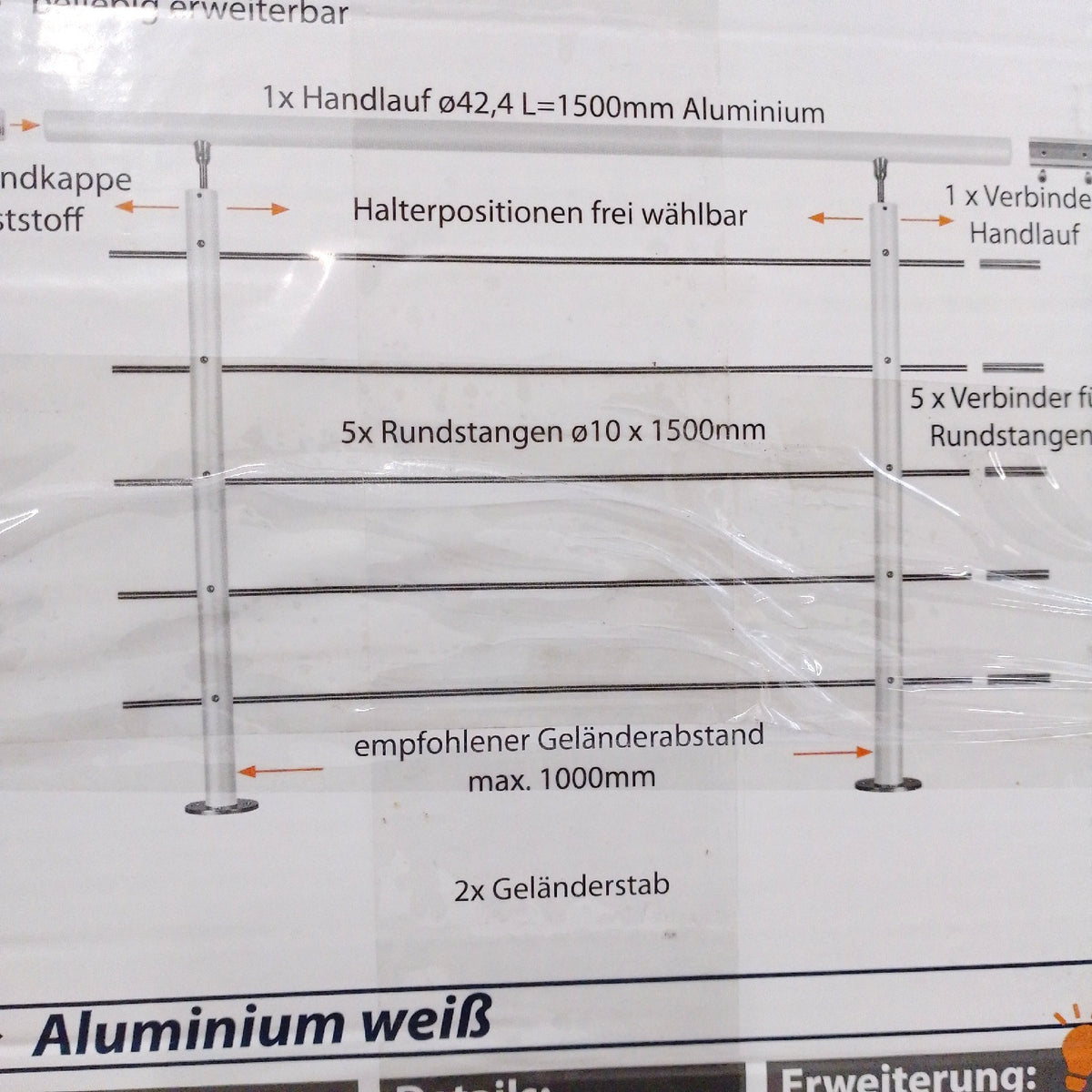 Treba Geländerset Geländer Baukomponenten Frewa 1500 mm Weiß elegant robust geeignet