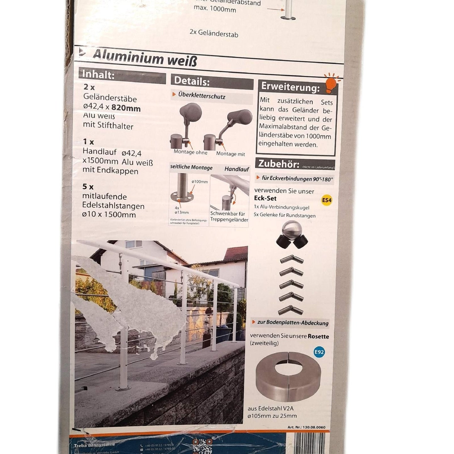 Treba Geländerset Garten und Terrasse Frewa AG8 Aluminium Weiß Länge 1500 mm stabil