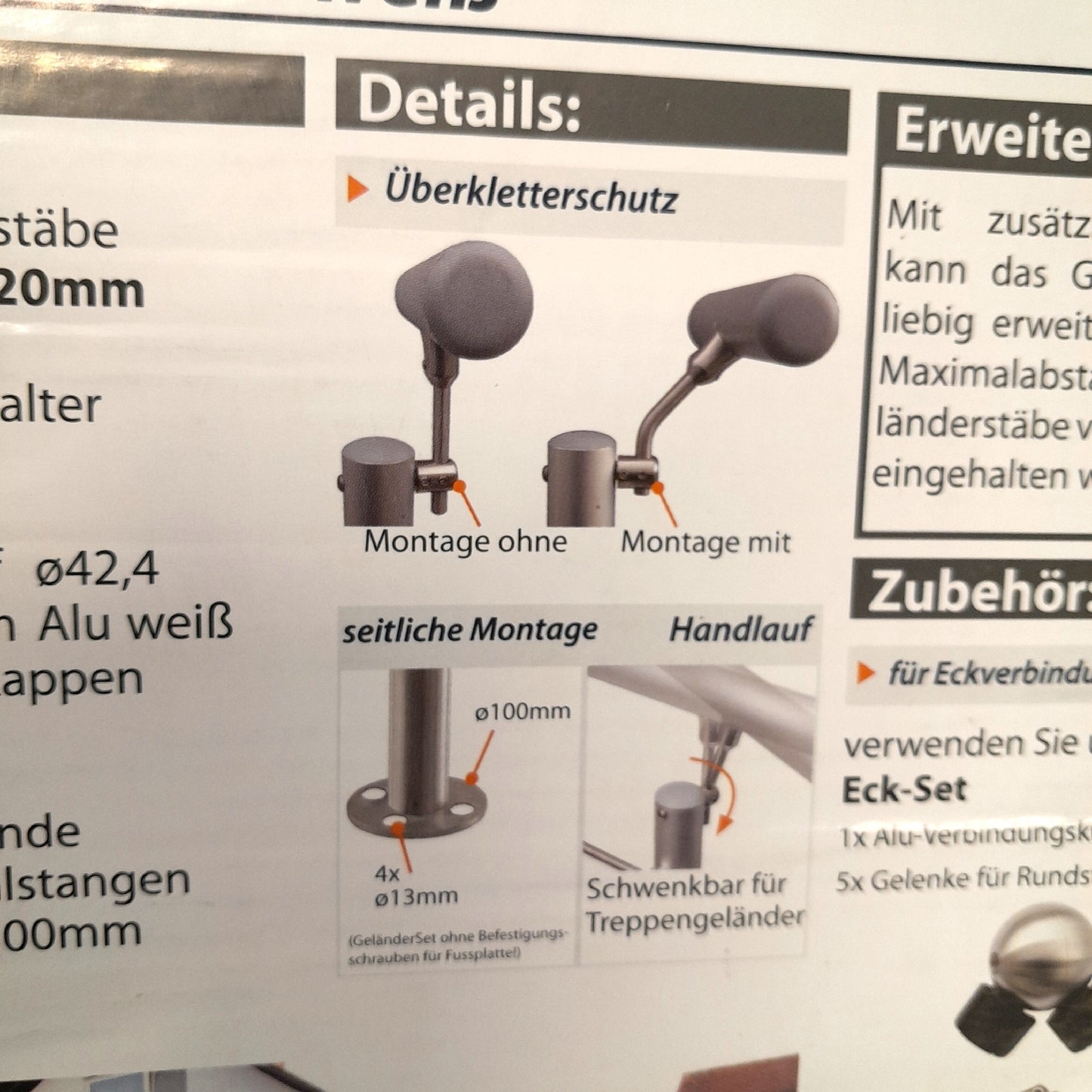 Treba Geländerset Garten und Terrasse Frewa AG8 Aluminium Weiß Länge 1500 mm stabil