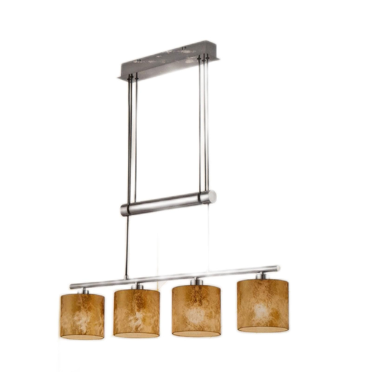 Trio Leuchten Jojo Pendelleuchte Garda  305400479 Nickel matt  E14  Stoffschirm Goldfarbig  13.5 x 77 x 150 cm