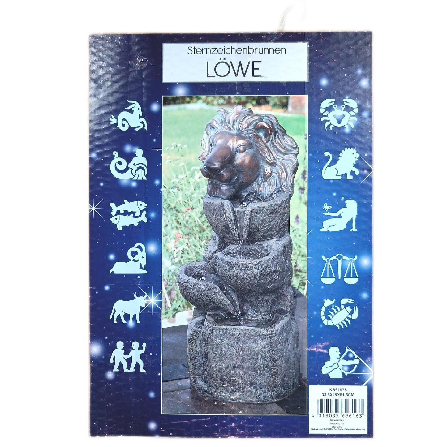 Silex Kunststeinbrunnen Garten Dekoration Löwe 335 x 29 x 815 cm Naturstein Optik Wasserfall