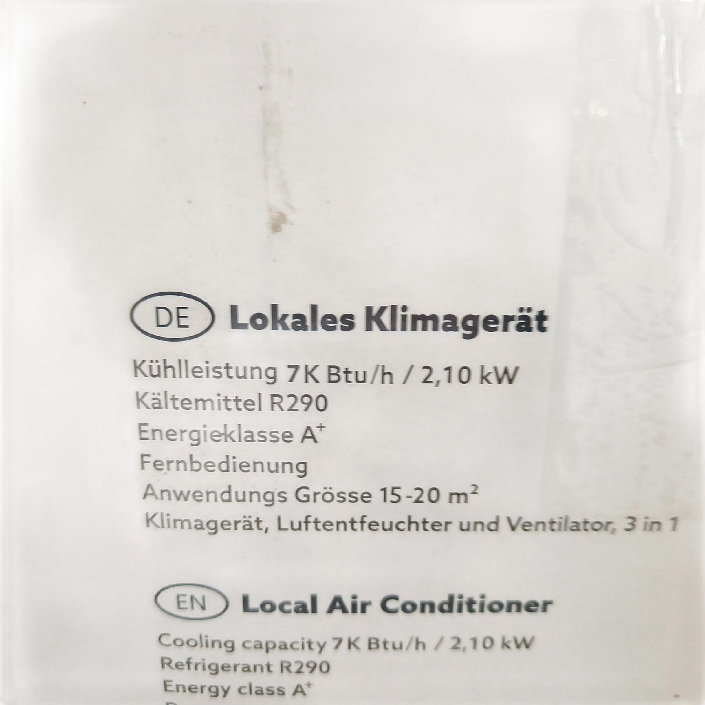 Proklima Mobiles Klimageraet Klimaanlagen Purity 7000 Raumkuehlung fuer bis 20 Quadratmeter