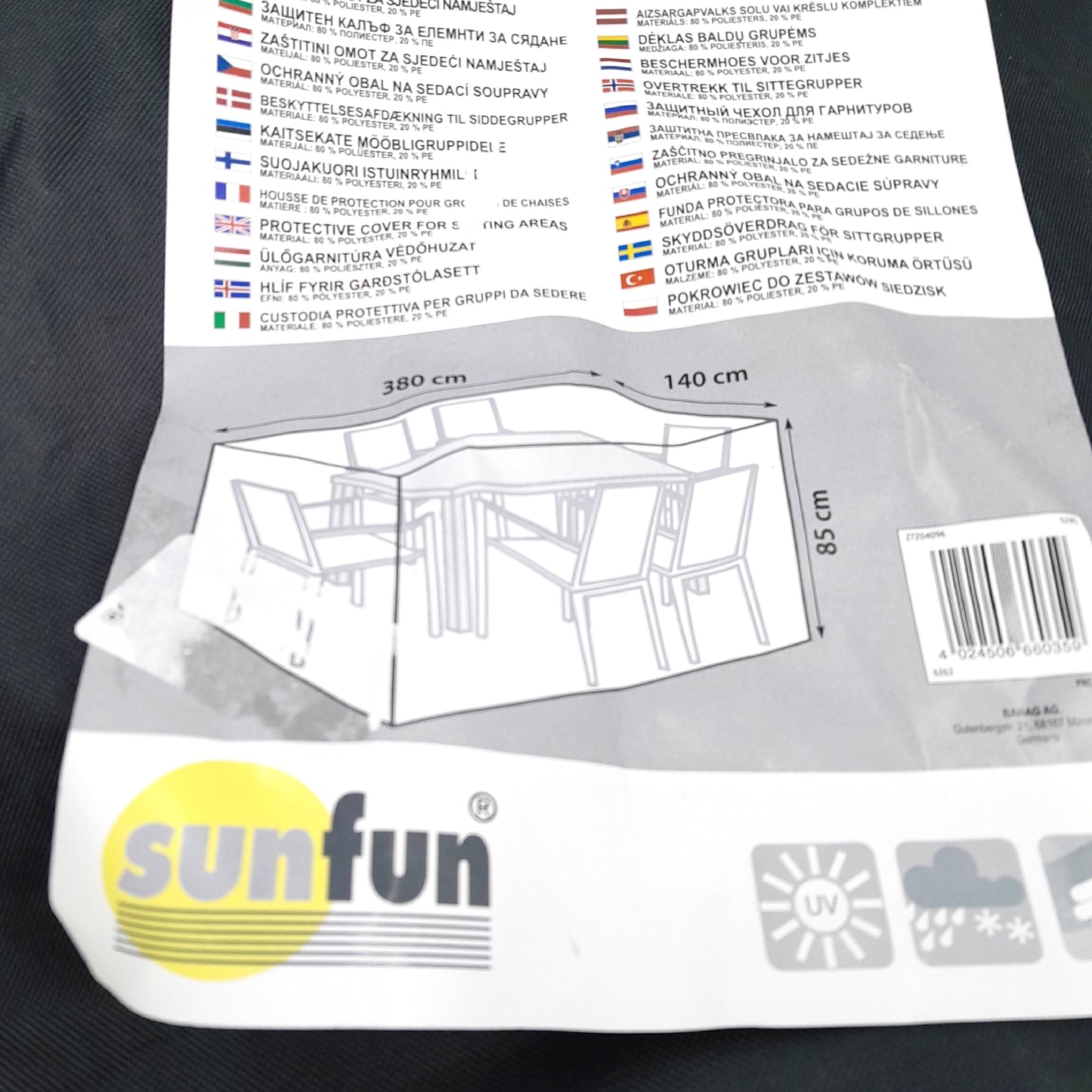 Sunfun Schutzhülle Sitzgruppe Gartenmöbel 380 x 140 cm Polyester wetterfest