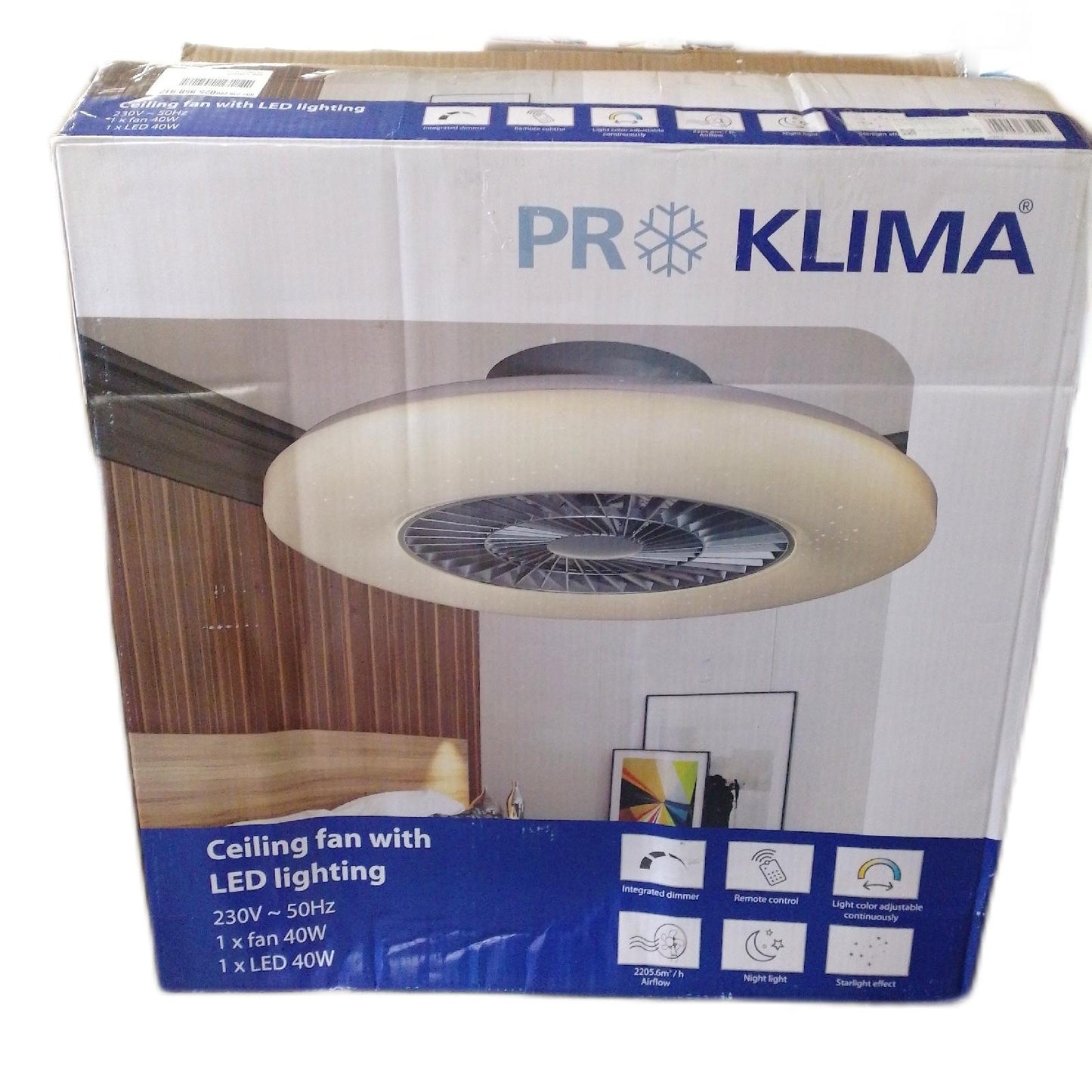 Proklima Deckenventilator Beleuchtung Haushalt Silber Modell 40 W Energieeffizient