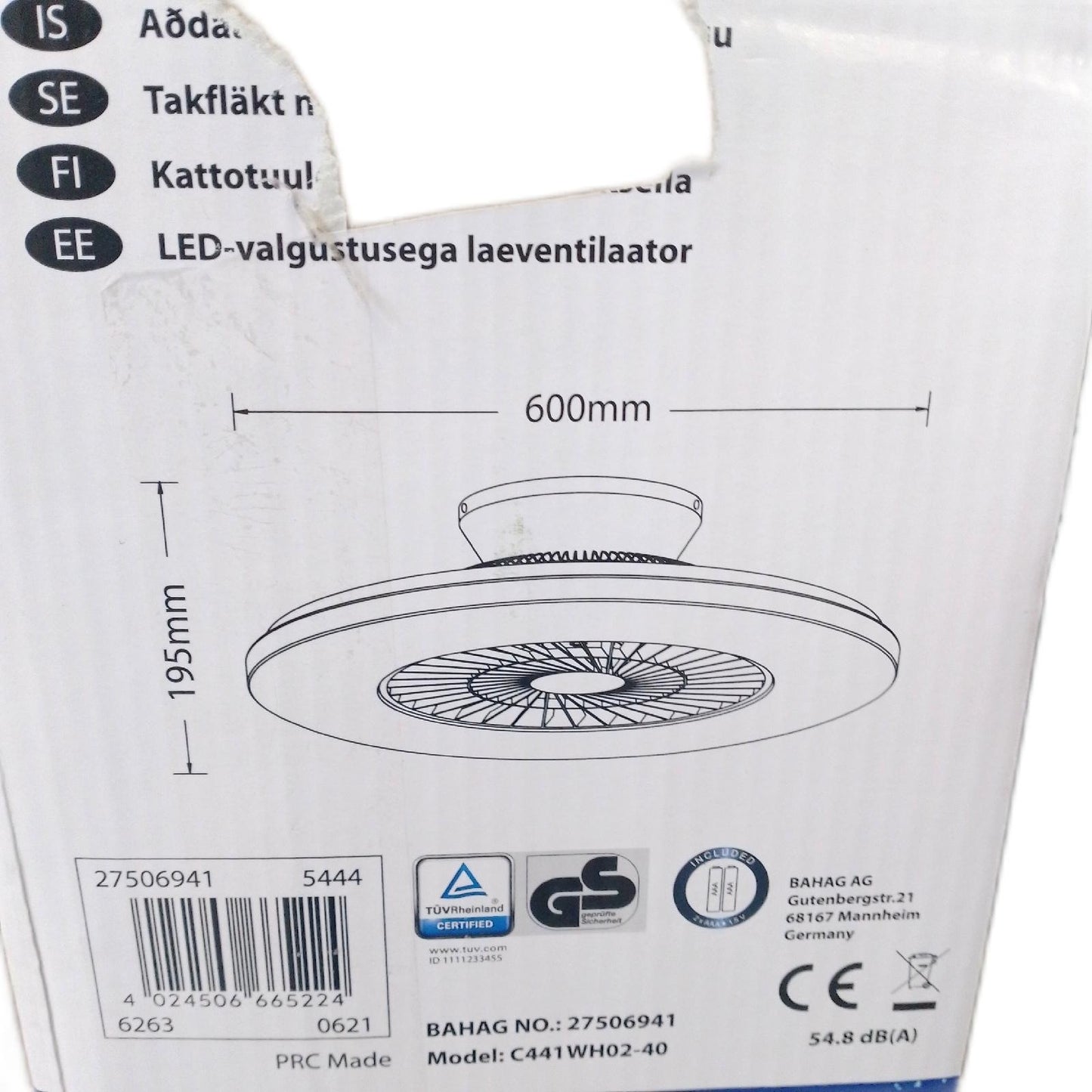 Proklima Deckenventilator Beleuchtung Haushalt Silber Modell 40 W Energieeffizient