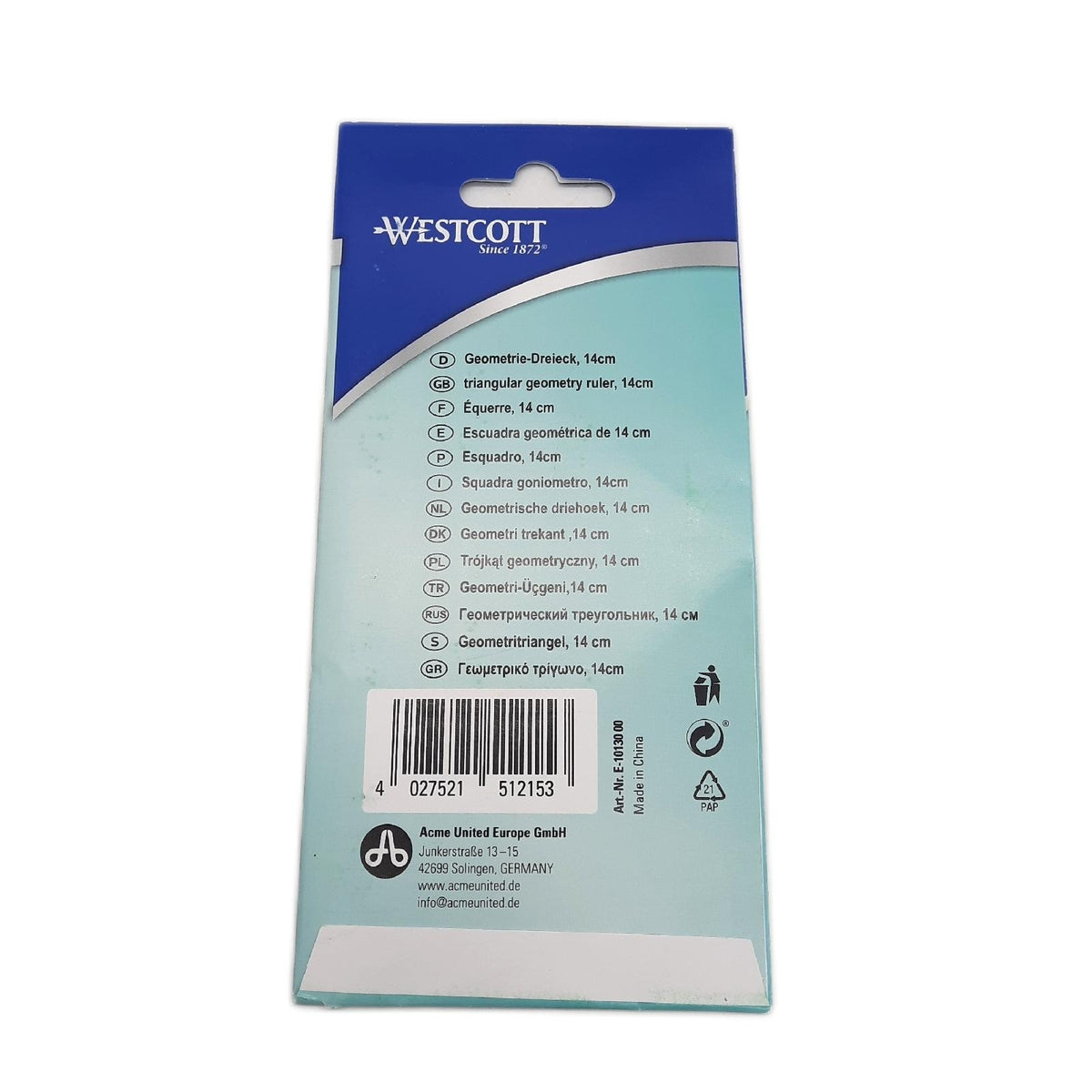 Westcott E 10130 00 Geometriedreieck Kunststoff 14 cm transparen - Unvollständig