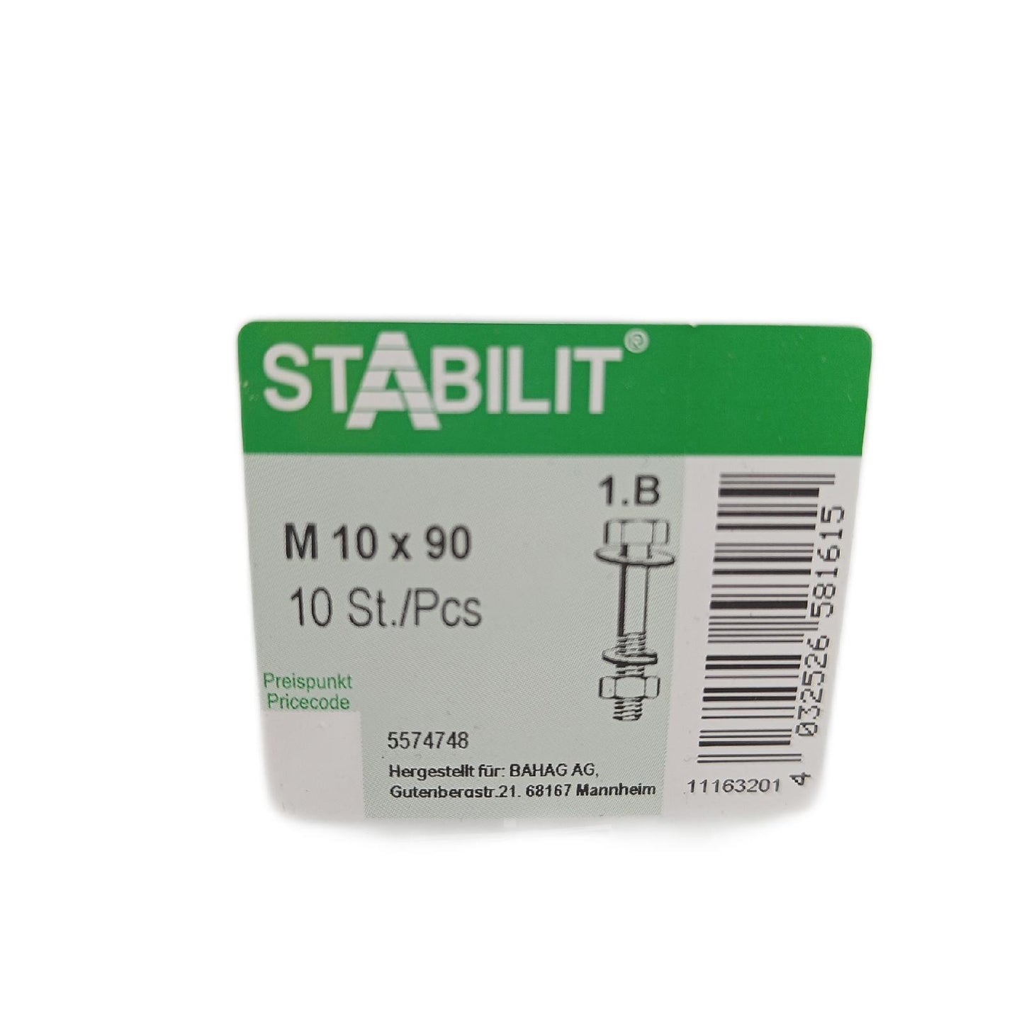 Stabilit Bodenhülsenschraube (M10, Länge: 90 mm, 10 Stk., Verzinkt, Sechskantkop