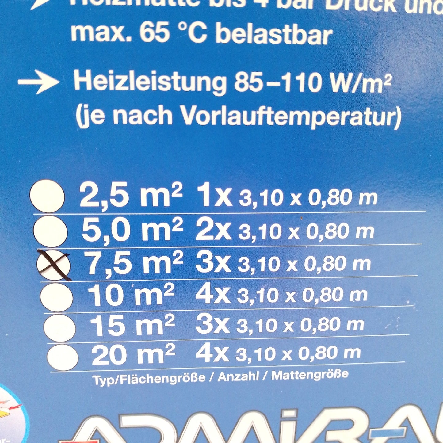 Admiral Fußbodenheizung Heizsystem Heiztechnik Water Power 93 x 08 m Be