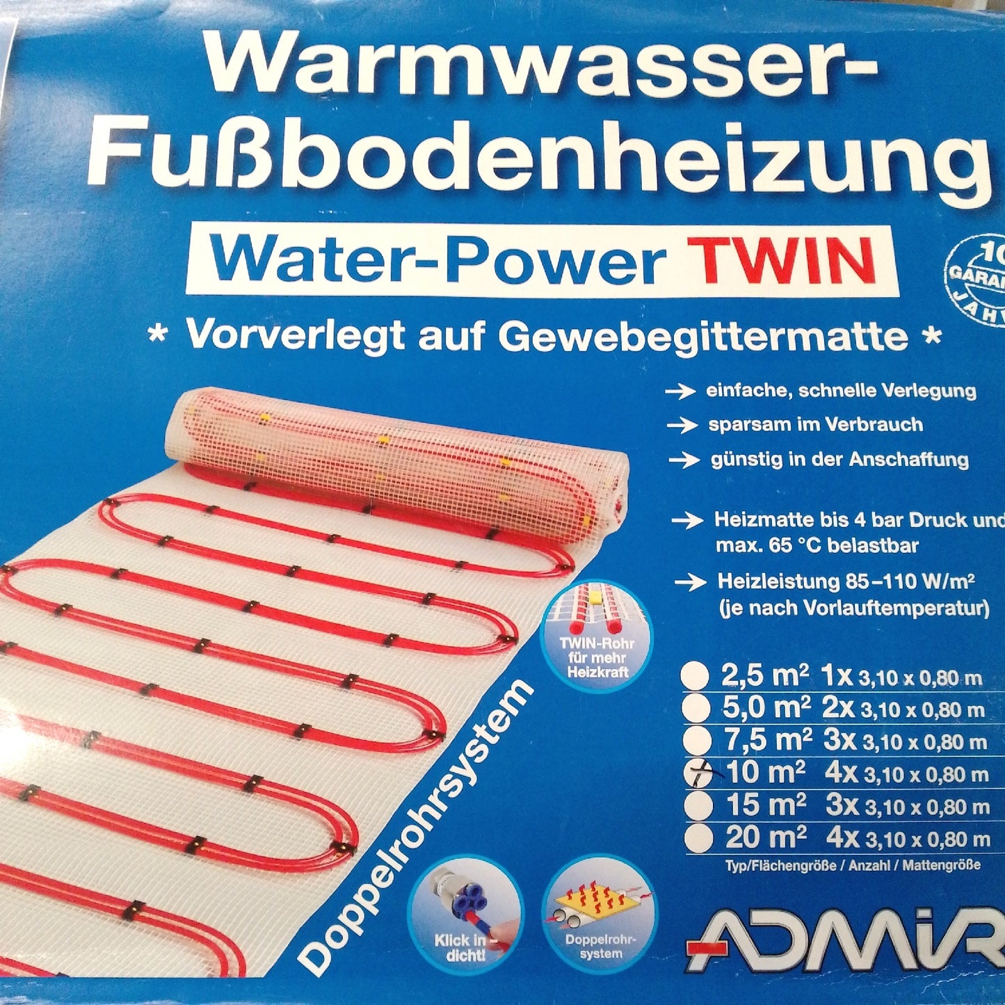 Admiral Fußbodenheizung Heizsystem Heizung Water Power 12 4 x 0