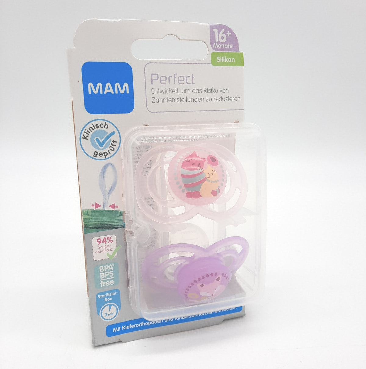 MAM Perfect Schnuller 16 Monate Silikon BPA frei Beruhigungssauger für Babys
