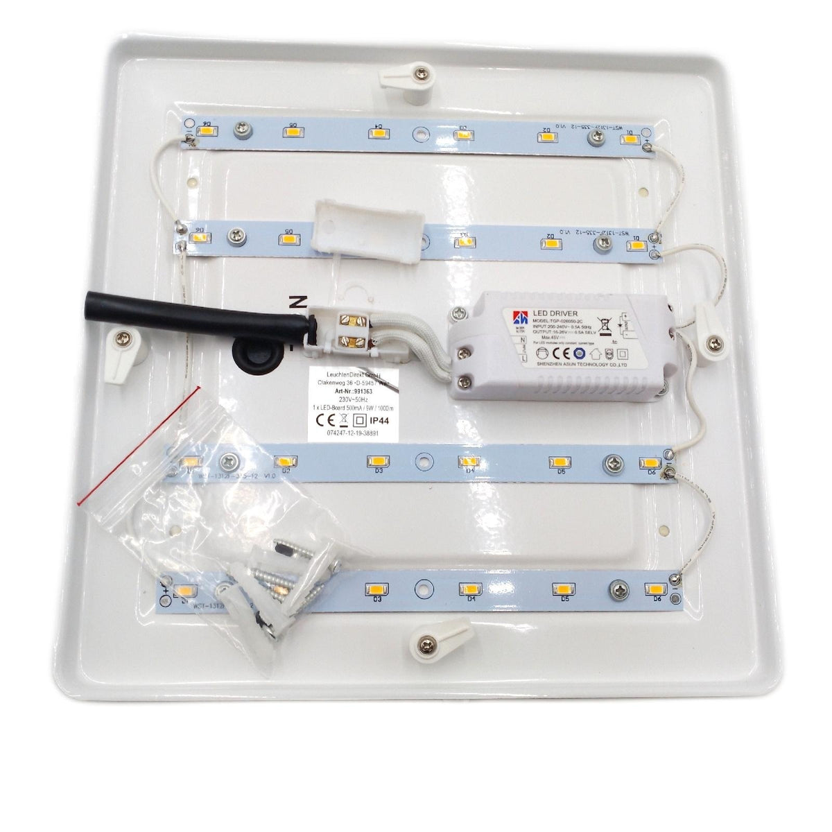 LeuchtenDirekt LED Deckenleuchte LABOL, stahl, 1xLED-Board/9W/3000K, Badleuchte, IP44, spritzwassergeschützt, Acrylglas, 14267-55