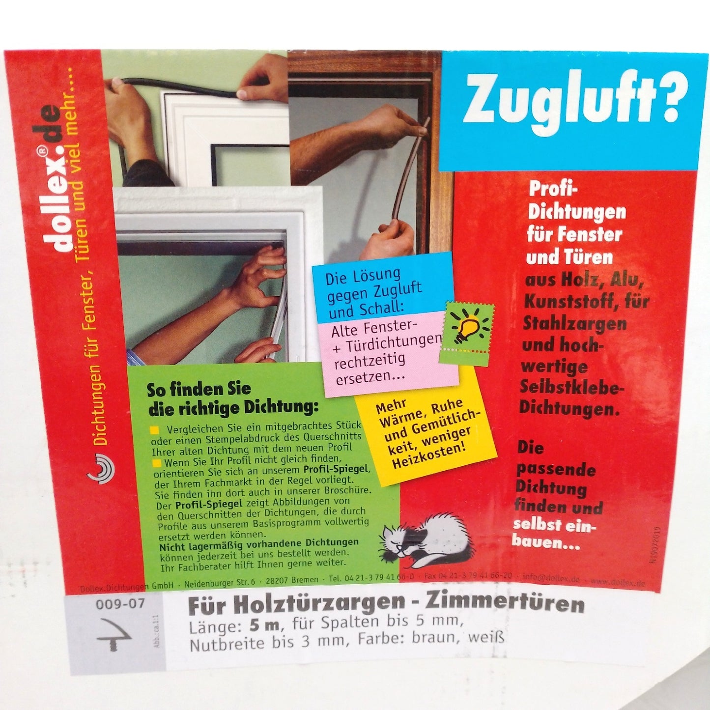 Dollex Türdichtung Abdichtung Fugen 009 07 Weiß 5 Meter Passend für Spaltenbreiten 2 4 mm