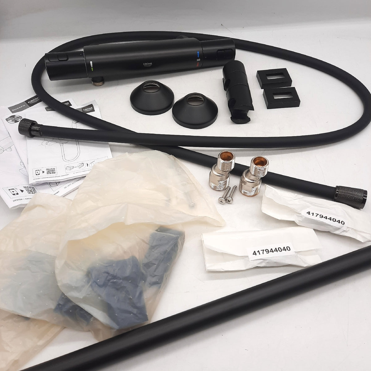 GROHE Precision Start - Thermostat Brauseset wassersparend ~9l/min (1 Strahlart, Sicherheitssperre bei 38°C, 60cm Brausestange, 175cm Brauseschlauch), rund, chrom, 345972431