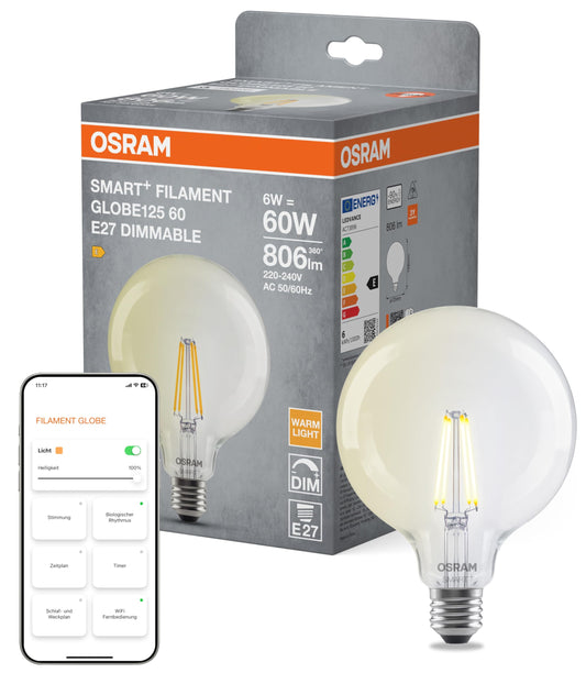 Osram LED Lampe Beleuchtung SMART plus Globe E27 warmweiß dimmbar App Steuerung