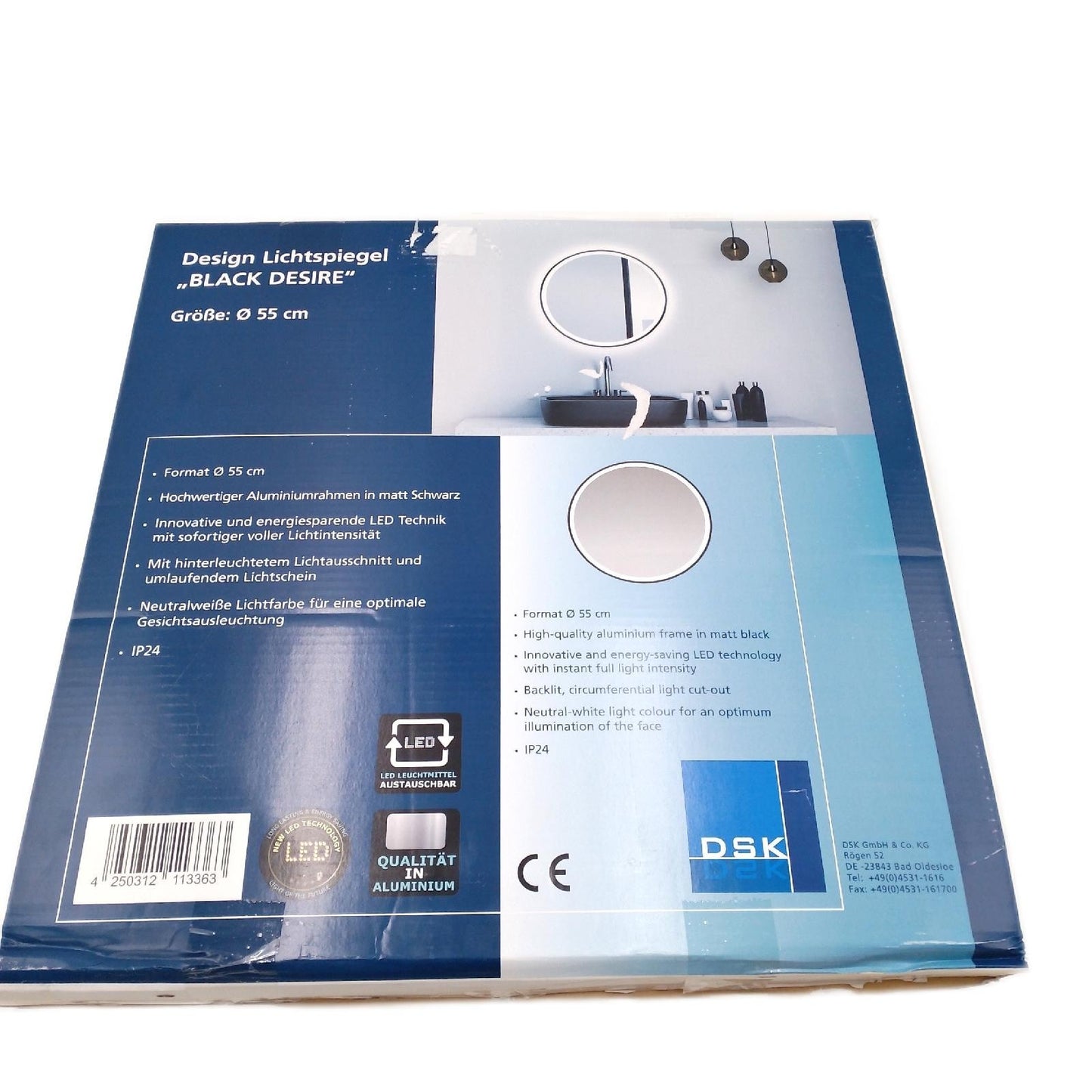 LED Lichtspiegel Wohnaccessoires Desire Schwarz 55 cm Badezimmer Beleuchtung Badezimmerspiegel