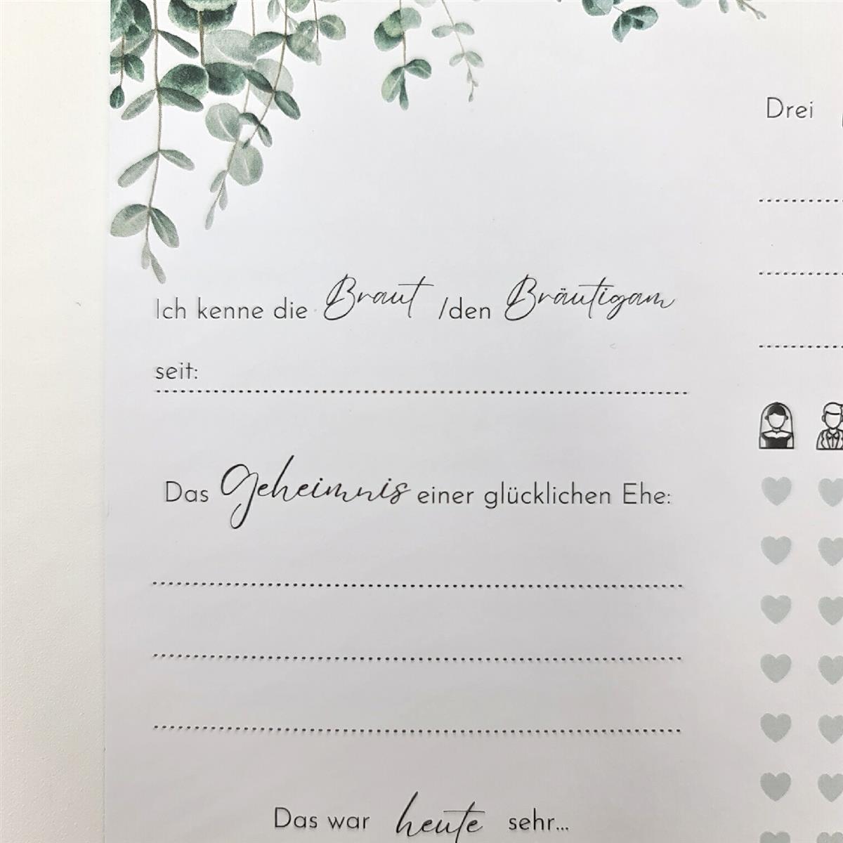 MAVANTO 50x Gästekarten Hochzeit zum Ausfüllen - Wunderschöne Gästebuchkarten als Alternative zum Gästebuch Eukalyptus