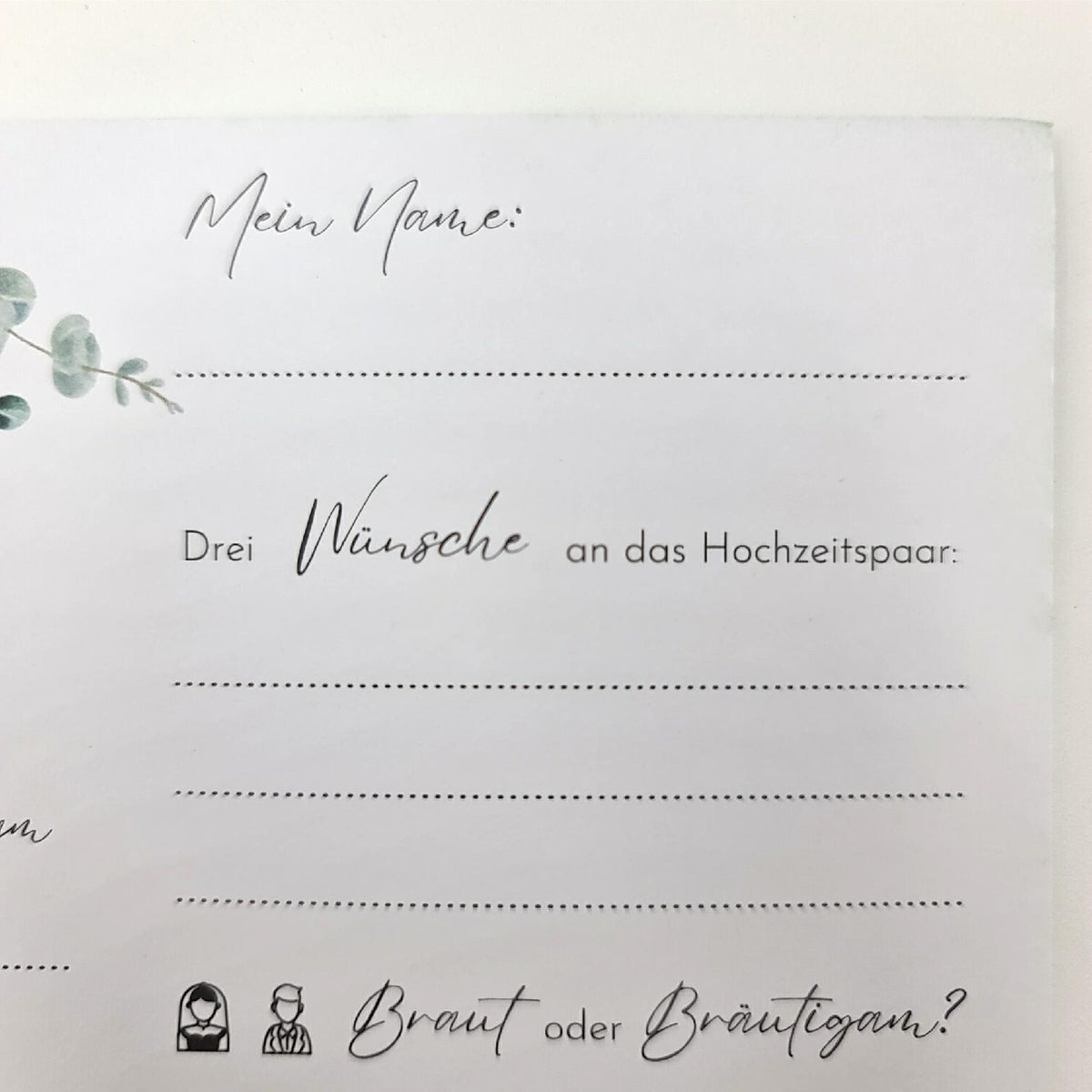 MAVANTO 50x Gästekarten Hochzeit zum Ausfüllen - Wunderschöne Gästebuchkarten als Alternative zum Gästebuch Eukalyptus