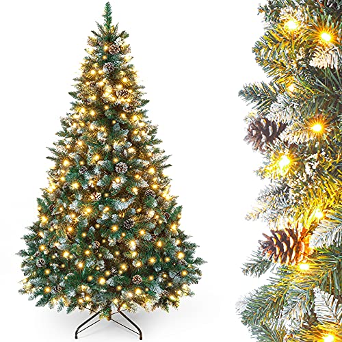 Yorbay Weihnachtsbaum künstlicher Baum Tannenbaum Weißer Schnee LED Beleuchtung Festlich für