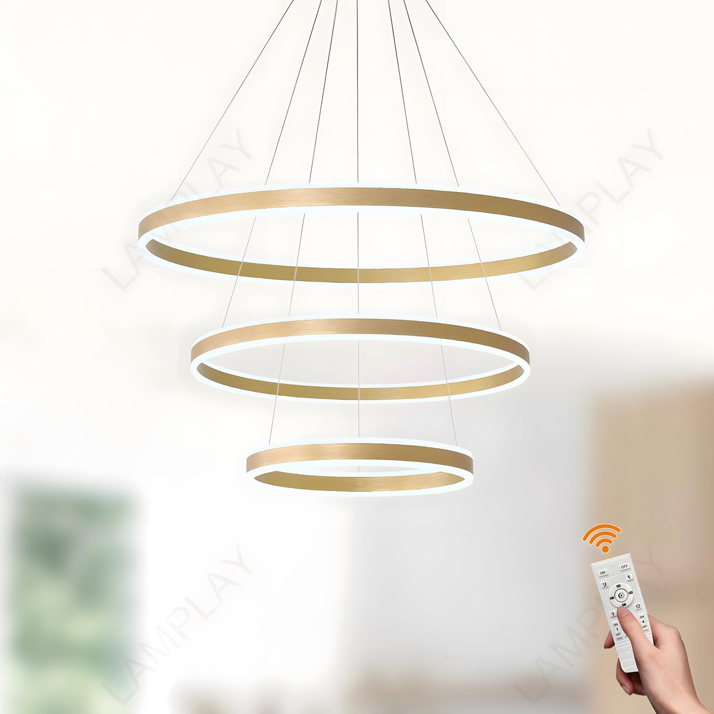 Lamplay LED Pendelleuchte Beleuchtung Runde Gold Ring Kronleuchter Dimmbar Modern Design
