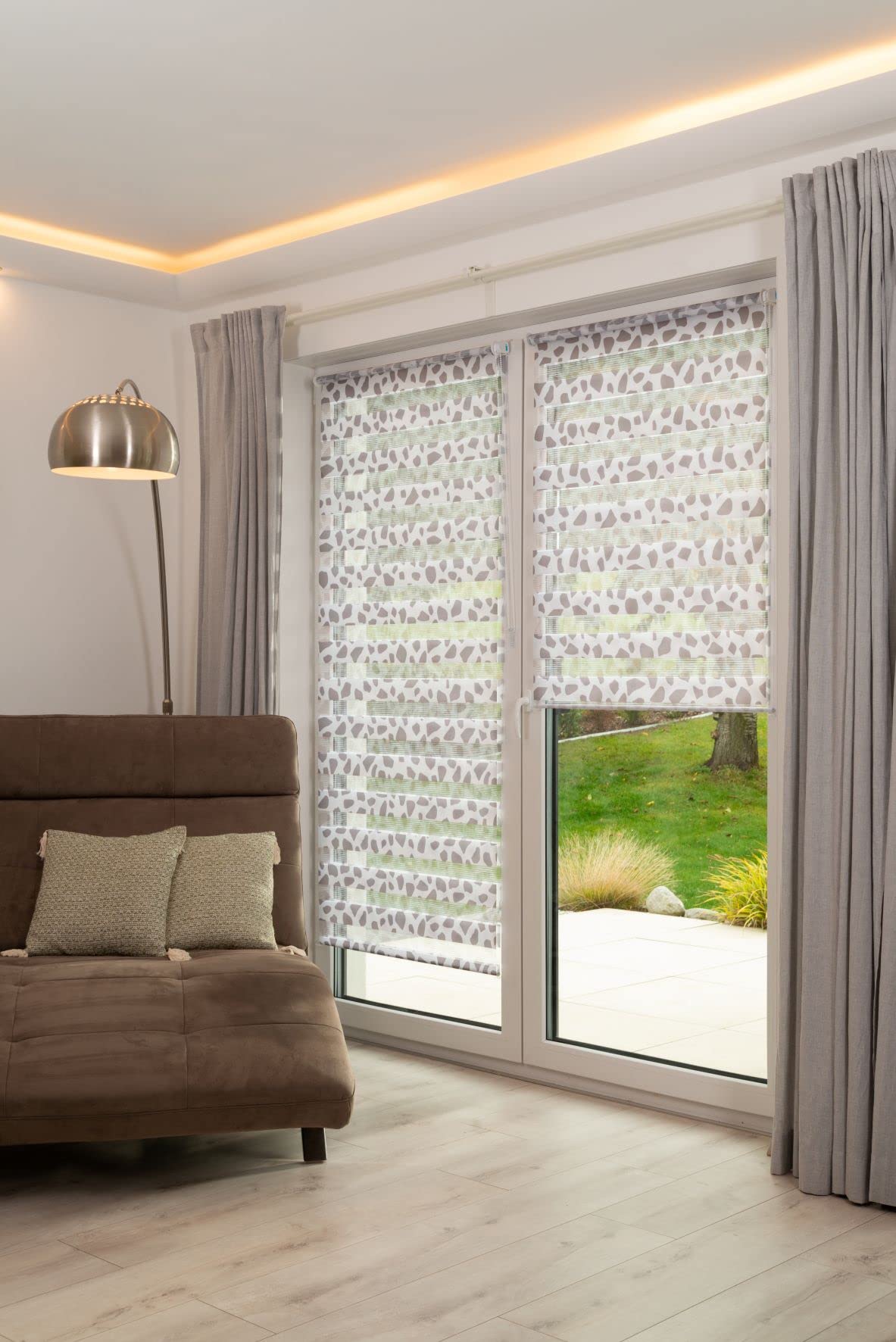 K Home Klemmfix Doppelrollo Fensterdekoration Heimtextilien Madrid Stein Taupe Bedruck