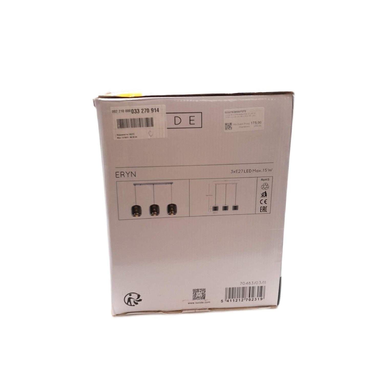 Lucide Pendelleuchte Beleuchtung Eryn 3 x 60 Watt Chrom Design Wohnzimmerlampe