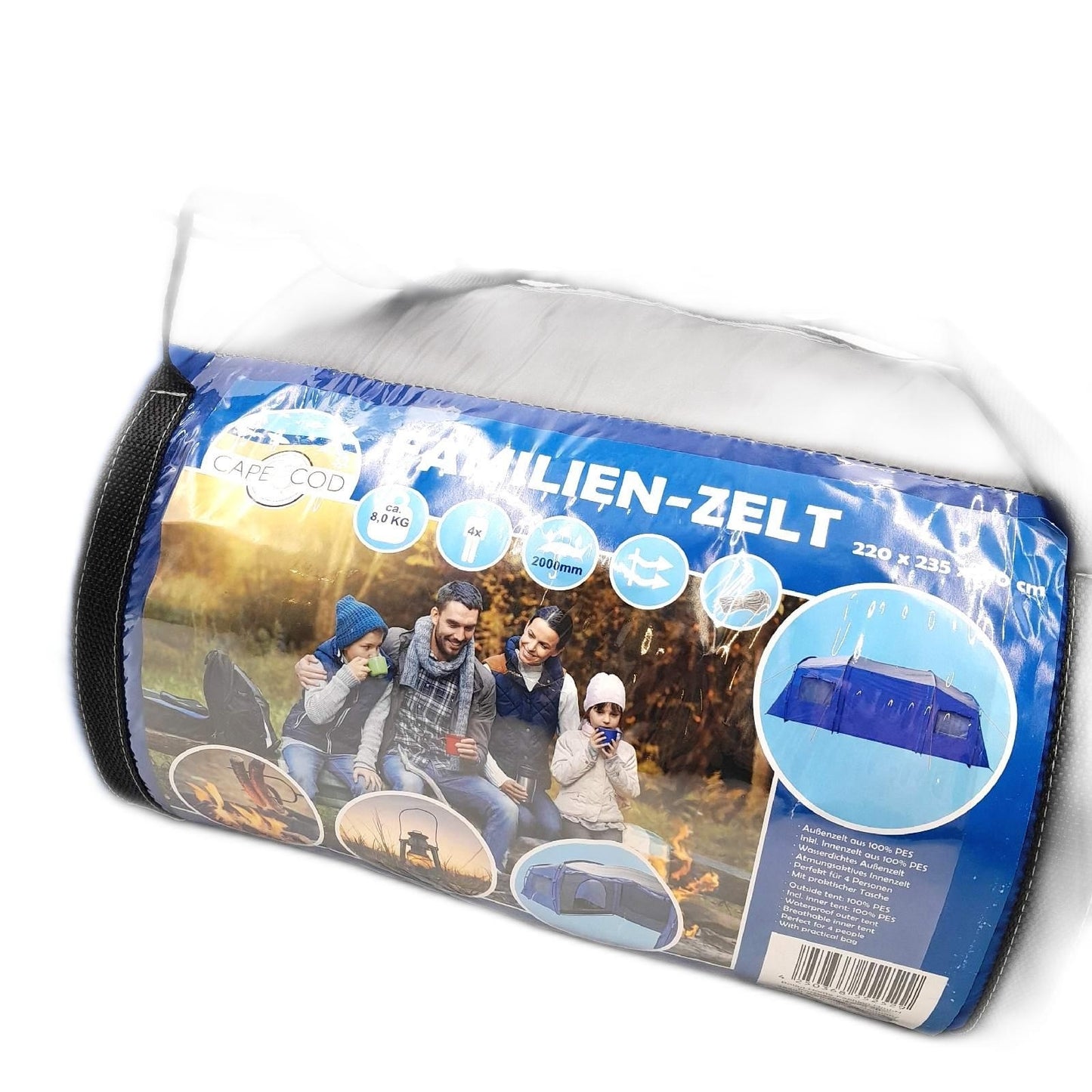 Zelt Camping Ausrüstung 450 x 210 x 170 cm für 4 Personen Familienurlaub