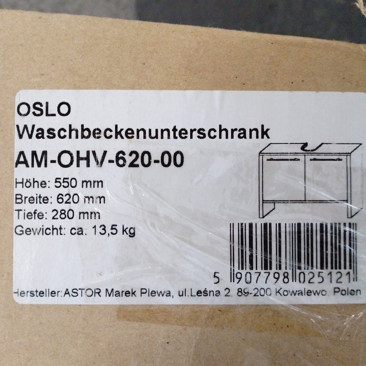 Oslo Waschtischunterschrank Badezimmermöbel 62 x 28 x 55 cm Graf