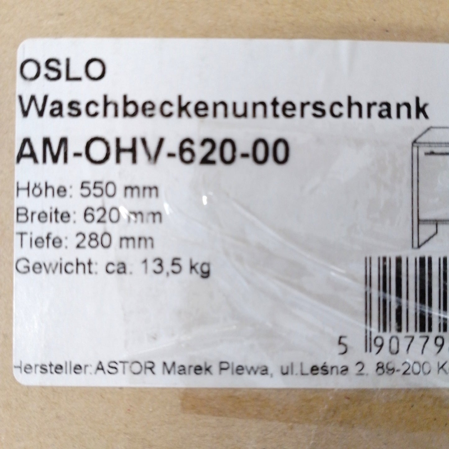 Oslo Waschtischunterschrank Badezimmermöbel 62 x 28 x 55 cm Graf