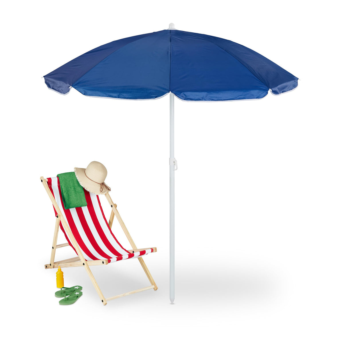 Relaxdays Sonnenschirm Ø 160 cm knickbar höhenverstellbar mit UV Schutz blau