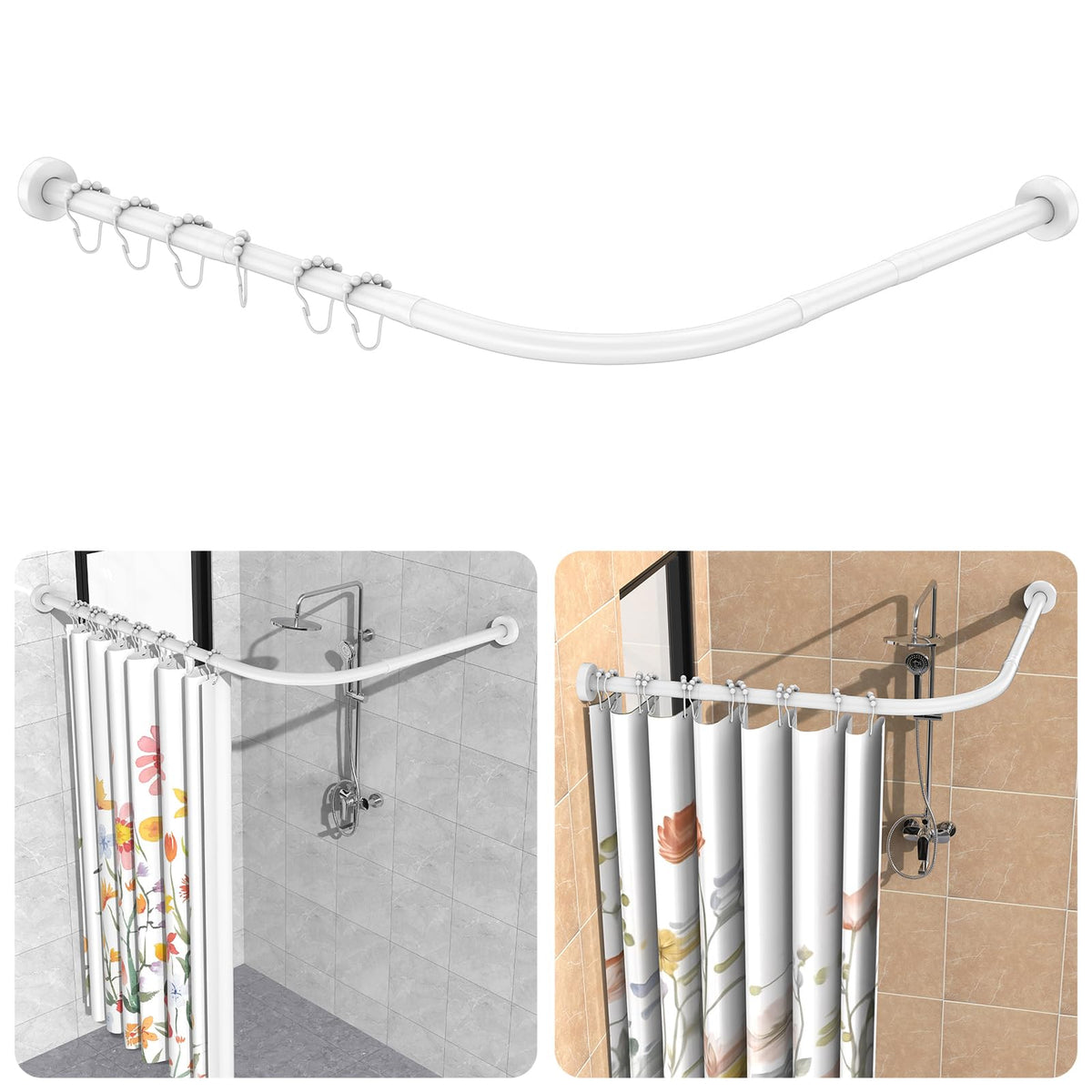 Duschvorhangstange ohne Bohren L Form Teleskopstange 75 bis 105 cm 304 Edelstahl