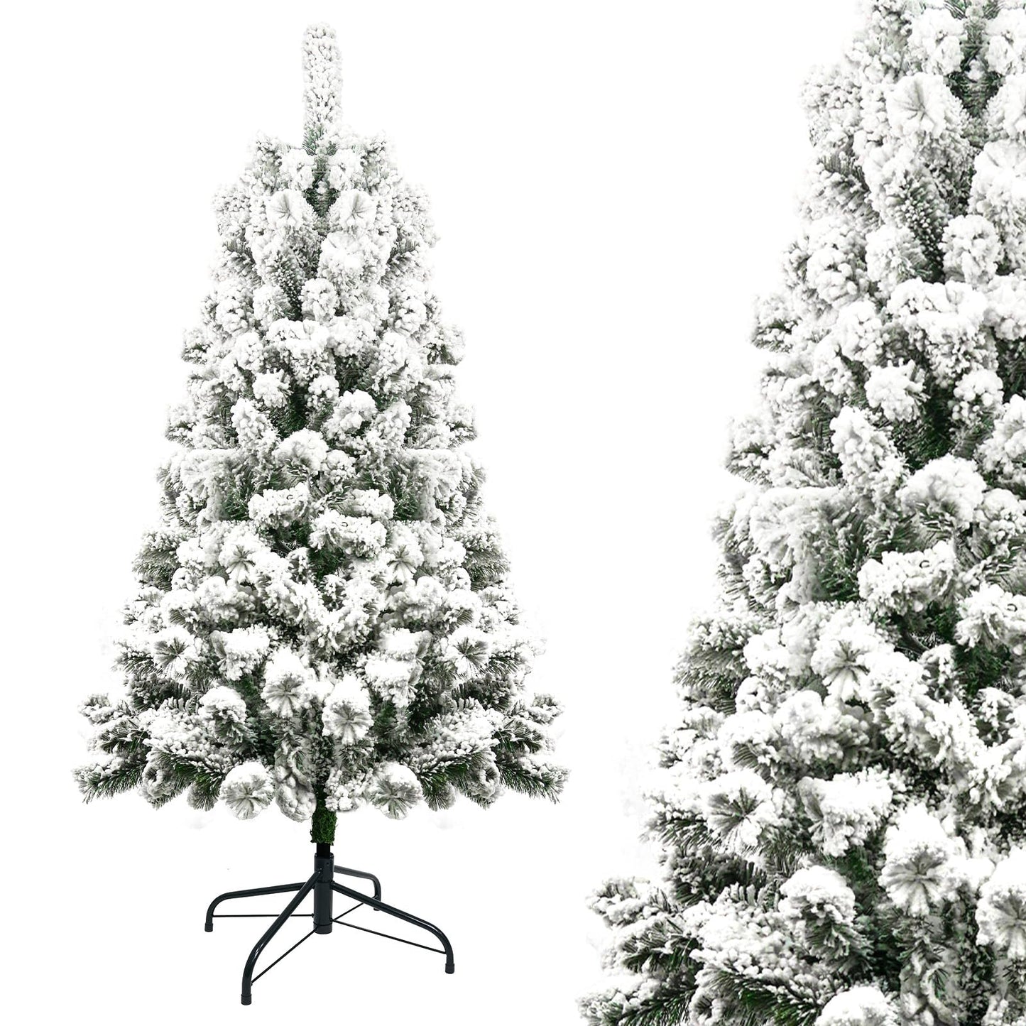 OZAVO Weihnachtsbaum künstlich Dekoration Luxus Beflockung Eisfüße Festlicher Christ