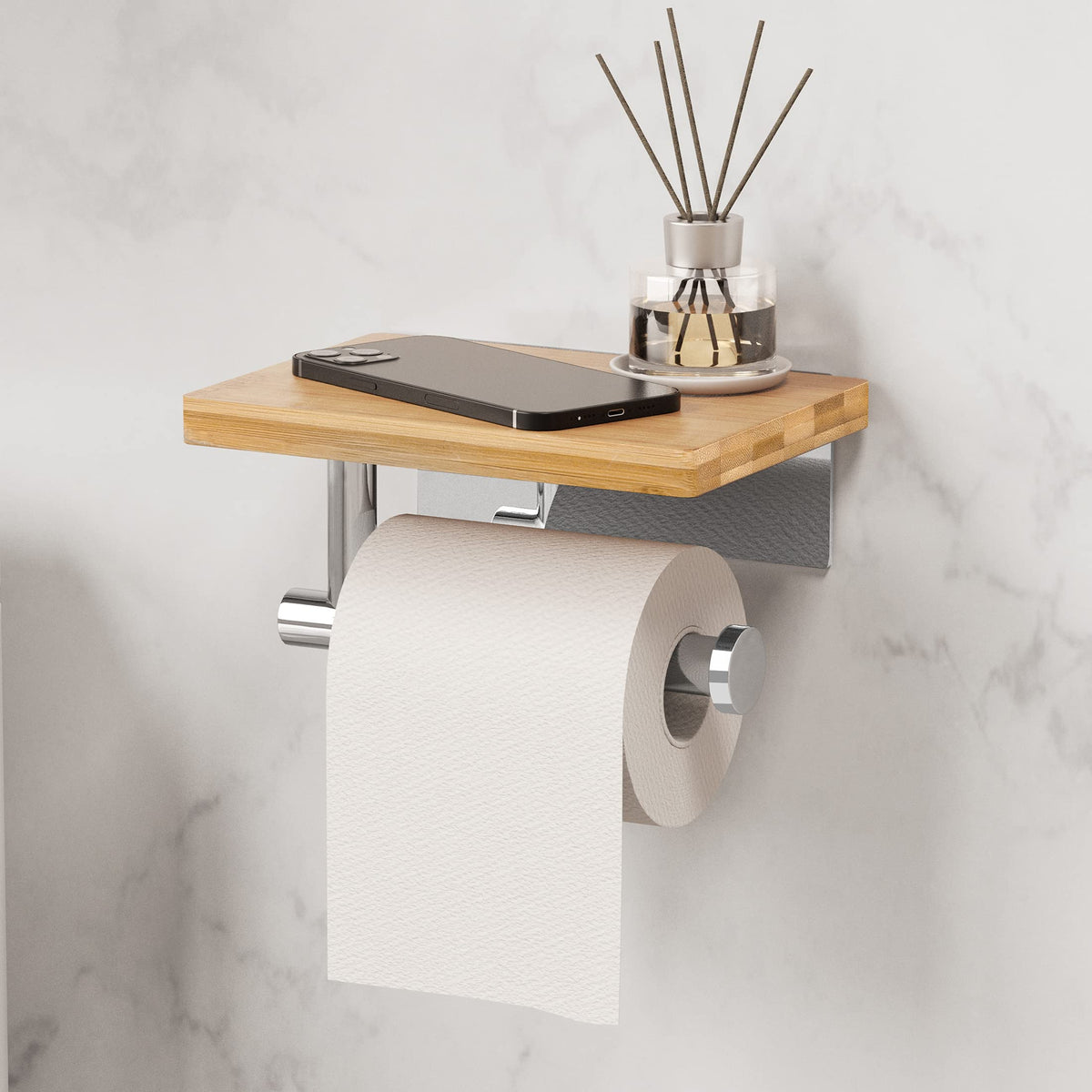 KES Toilettenpapierhalter ohne Bohren Bambus Design Wandmontage einfach praktisch